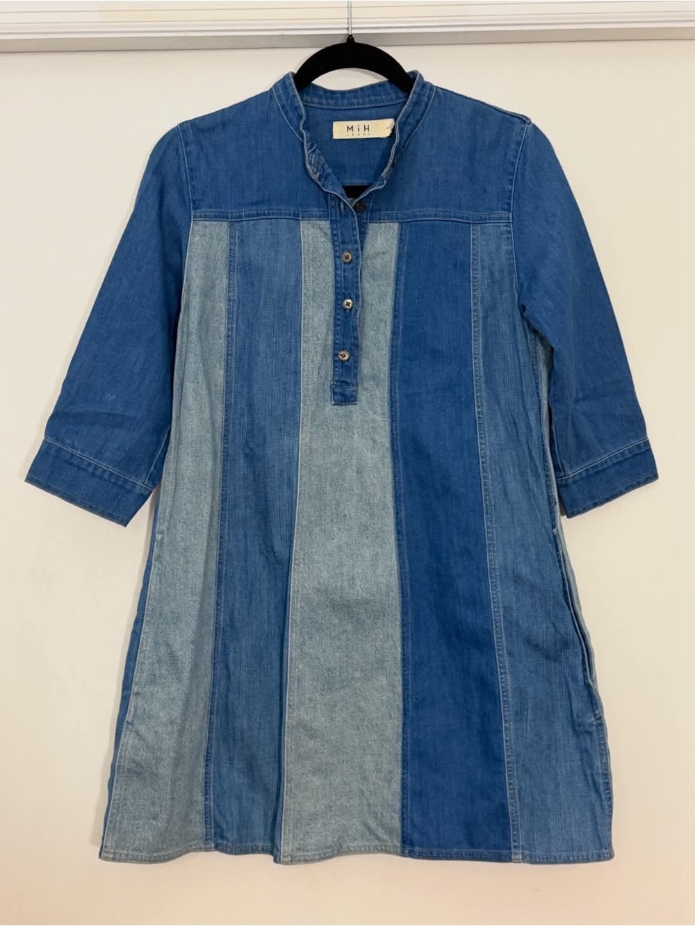 Mi Two-Tone Blue Panel Denim Mini Dress - Picture 3 of 7